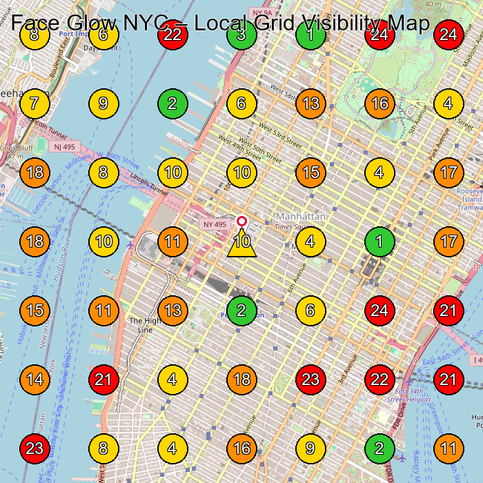 Face Glow NYC Skin Care Clinic GeoGrid ranking map for New York NY